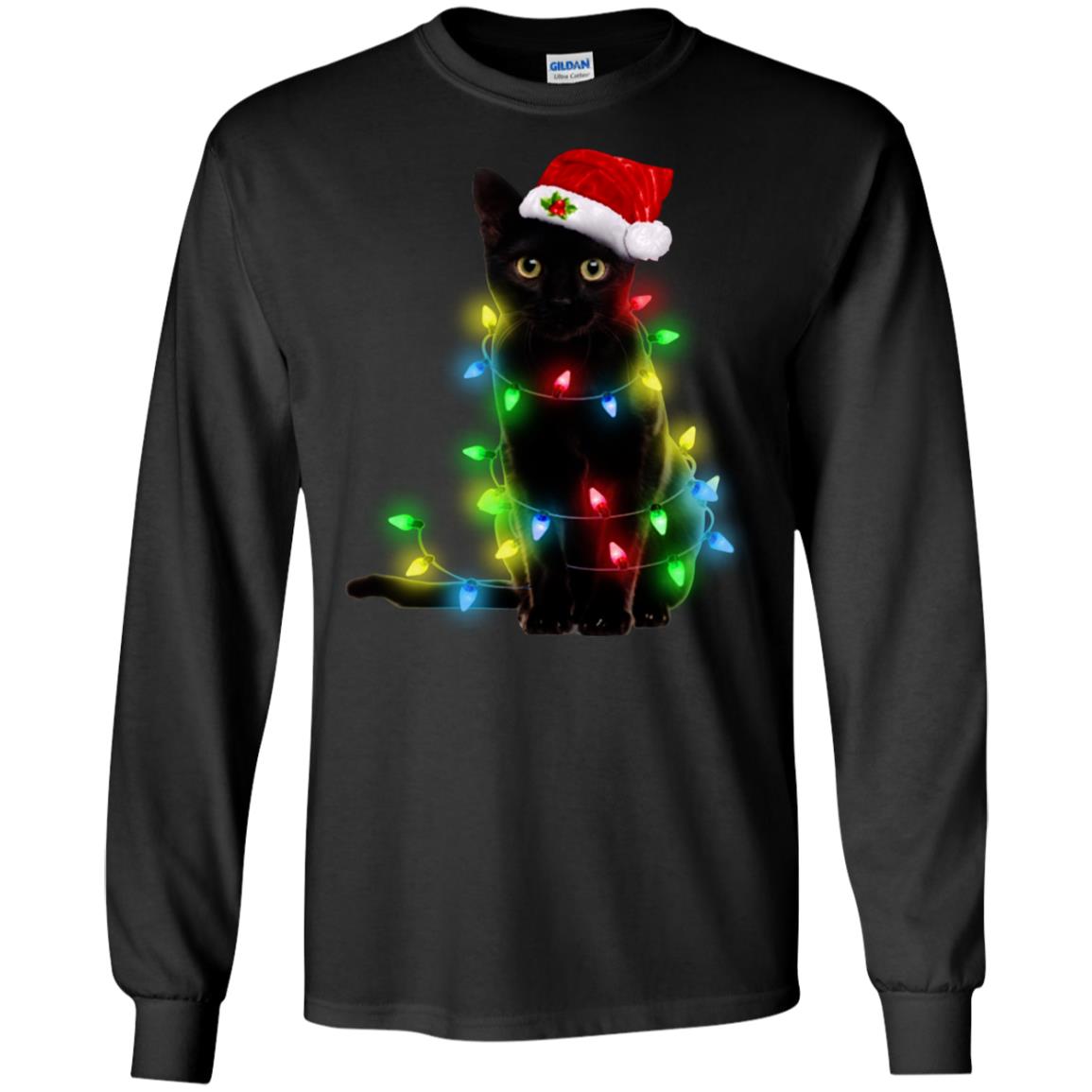 Black Cat Christmas Light Shirt - TeeDragons