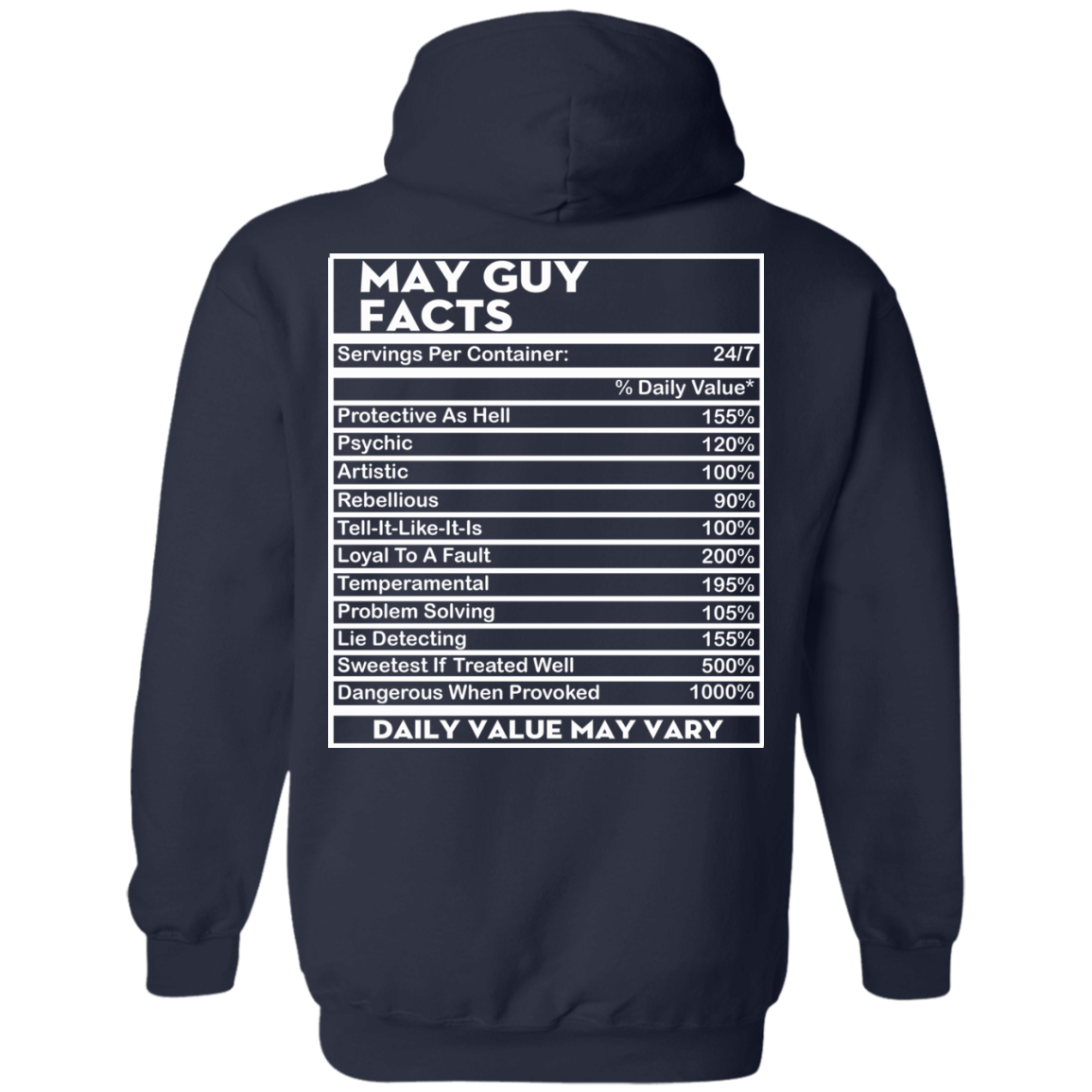 May Guy Facts - Servings Per Container 24/7 Shirt - Back Design - TeeDragons