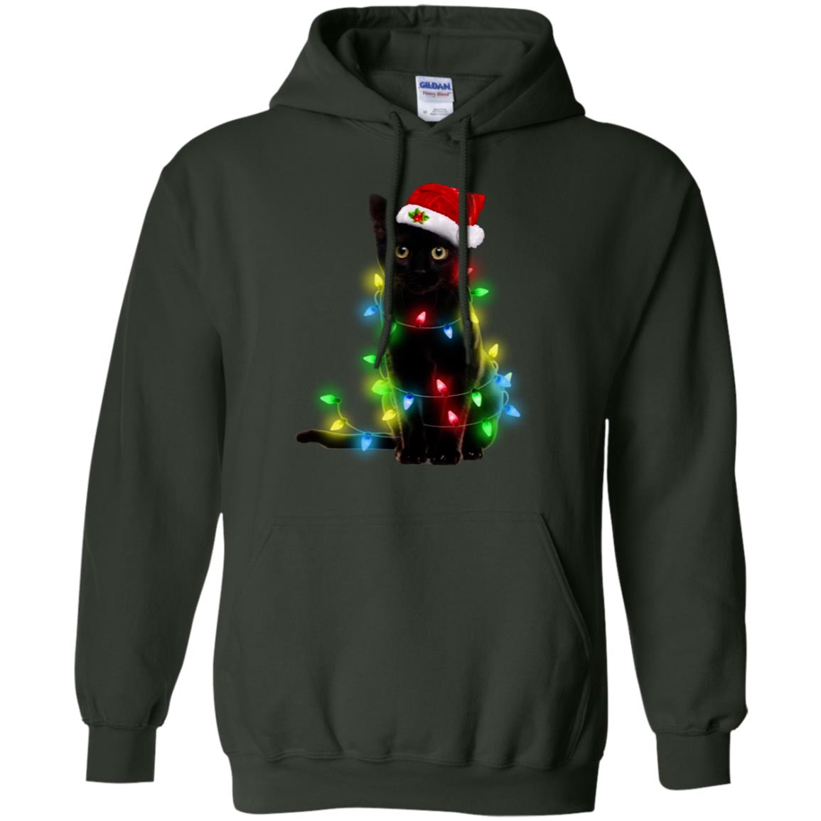 Black Cat Christmas Light Shirt - TeeDragons