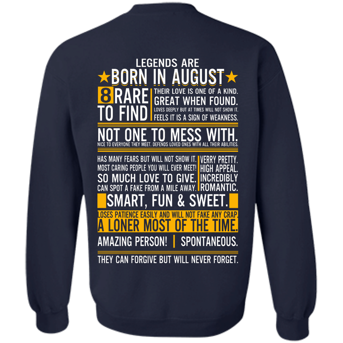 Legends Are Born In August - 8 Rare To Find Shirt - Back Design - TeeDragons