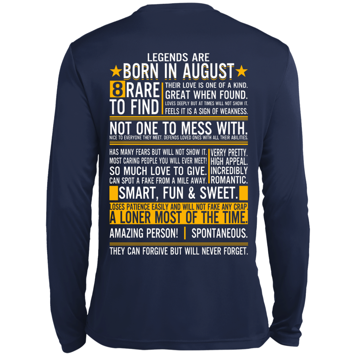 Legends Are Born In August - 8 Rare To Find Shirt - Back Design - TeeDragons