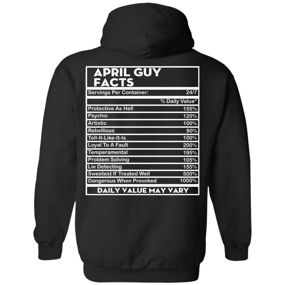 April Guy Facts - Servings Per Container 24/7 Shirt - Back Design - TeeDragons