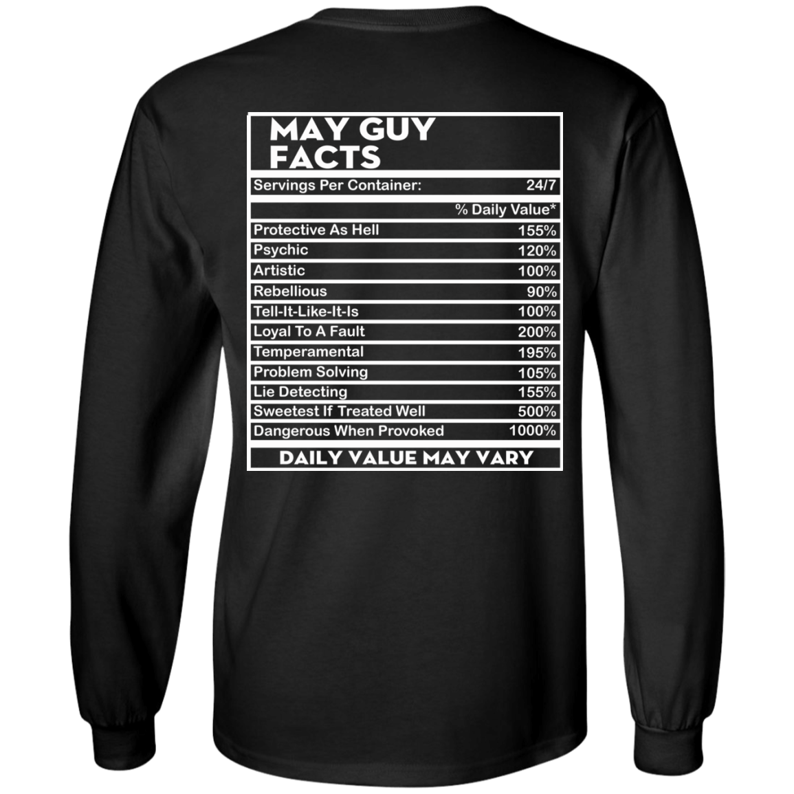 May Guy Facts - Servings Per Container 24/7 Shirt - Back Design - TeeDragons
