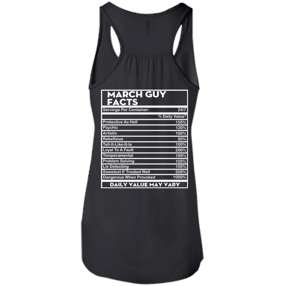 March Guy Facts - Servings Per Container 24/7 Shirt - Back Design - TeeDragons