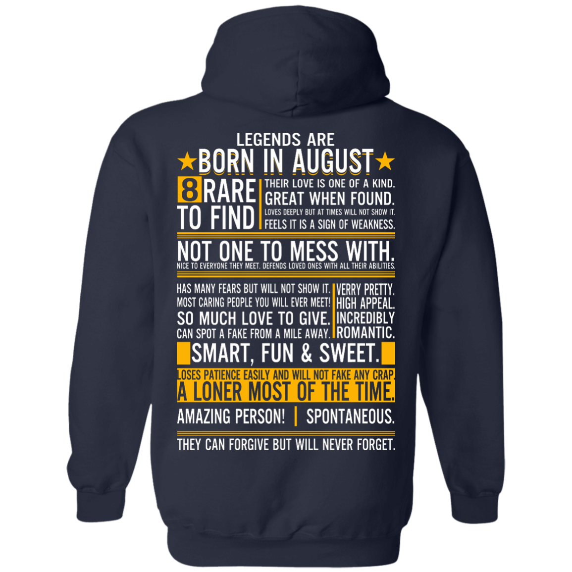 Legends Are Born In August - 8 Rare To Find Shirt - Back Design - TeeDragons
