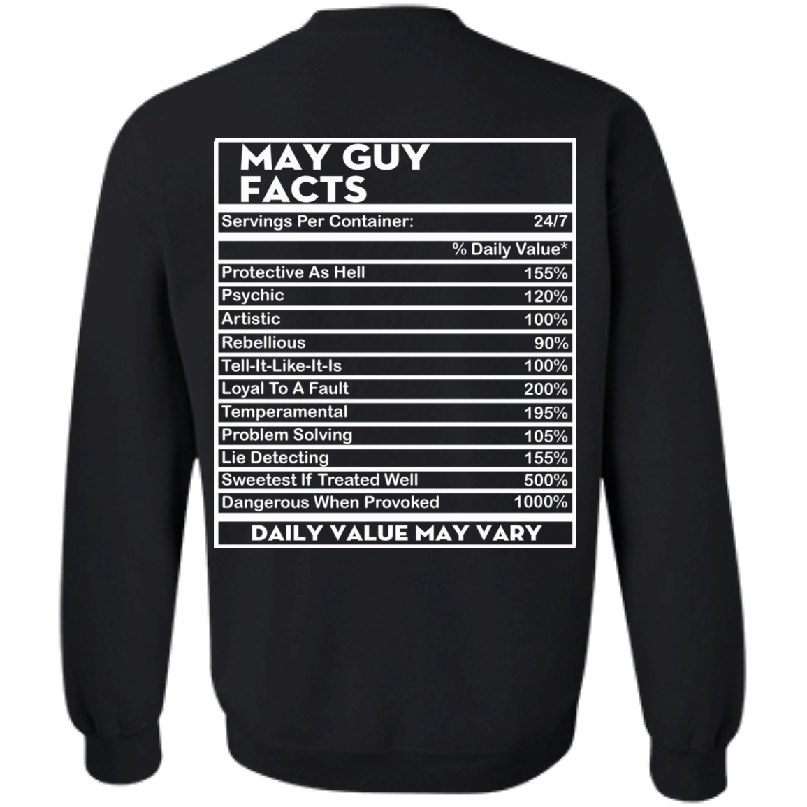 May Guy Facts - Servings Per Container 24/7 Shirt - Back Design - TeeDragons