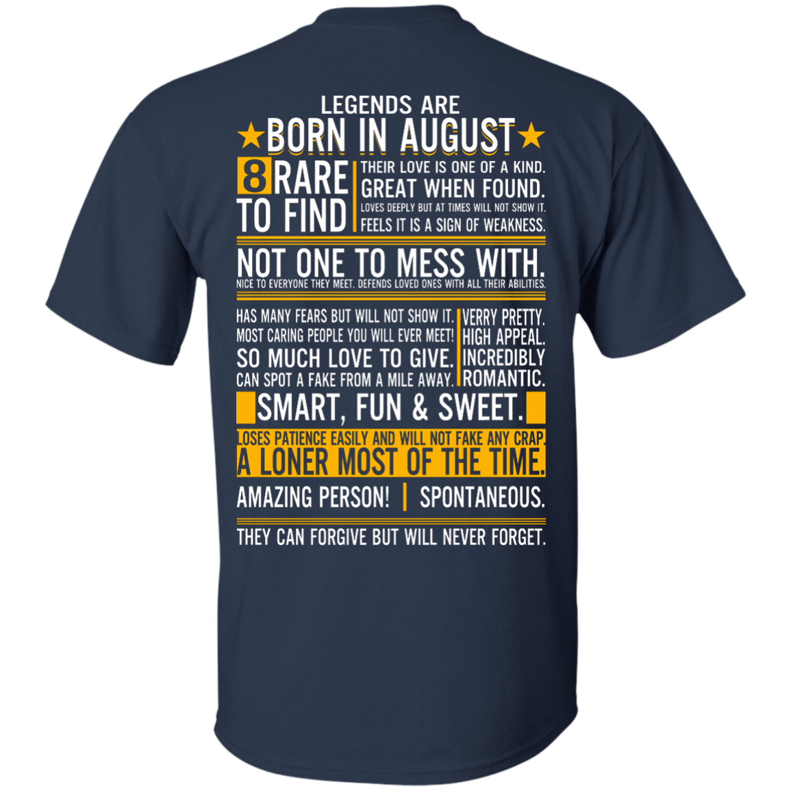 Legends Are Born In August - 8 Rare To Find Shirt - Back Design - TeeDragons
